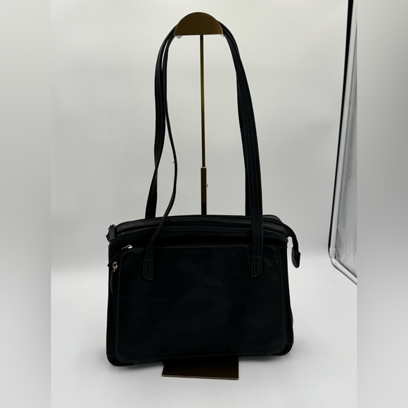 Leather Briefcase Laptop Shoulder Bag Purse Black - Picture 1 of 15